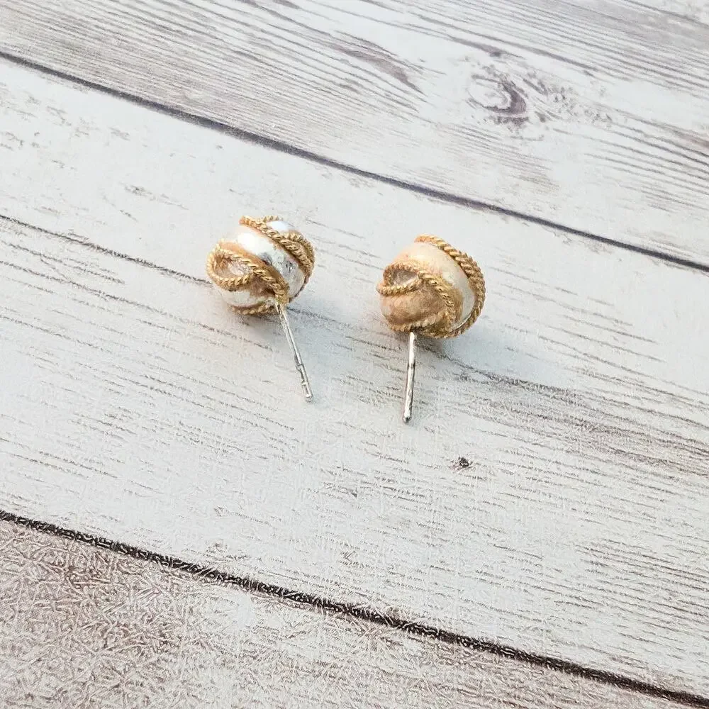 Vintage Stud Earrings Silver Tone & Gold Tone Knot - Condition Issues